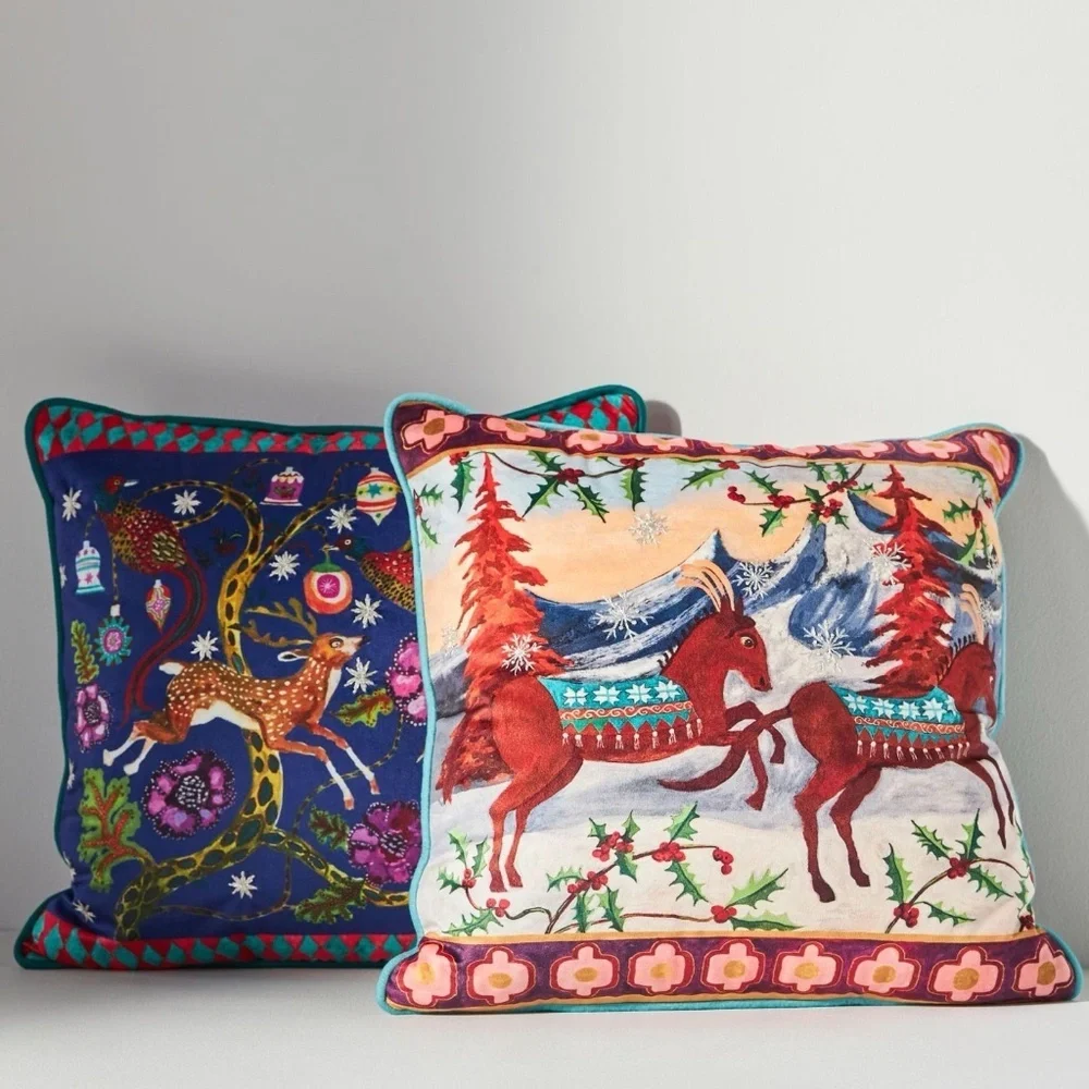 NWT Anthropologie Rapheal Balme Velvet Christmas Pillow
